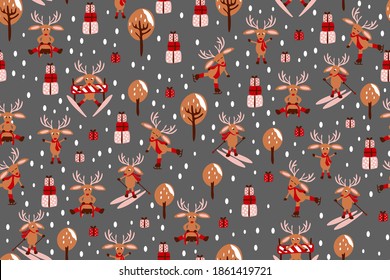 Funny elks cartoon print seamless vector pattern