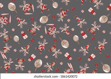 Funny elks cartoon print seamless vector pattern