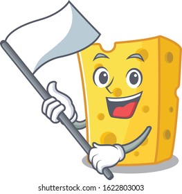 Funny emmental cheese cartoon character style holding a standing flag