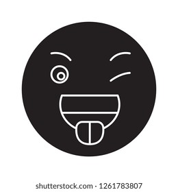 Funny emoji black vector concept icon. Funny emoji flat illustration, sign