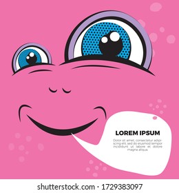 Funny emoji face with ductile facial expressions. With place for text in a bubble. Funny doodle. Vector templates for typography or web design.