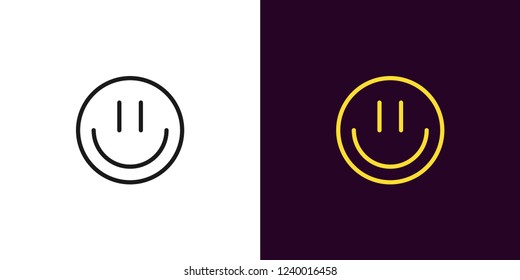 Funny emoji illustration. Vector icon of cartoon emoji with smile in outline style. Black and yellow version