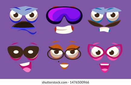Funny Emojis with Different Emotive Feelings Set, Emoticons with Various Face Expression Vector Illustration