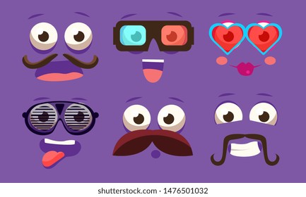 Funny Emojis with Different Emotive Feelings Set, Male and Female Emoticons with Funny Faces and Different Emotions Vector Illustration