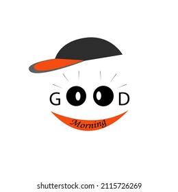 funny emoticon lettering Good morning in a cap