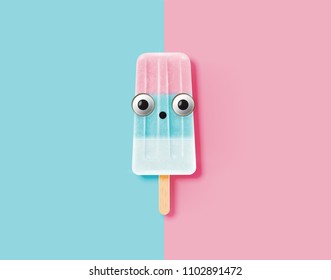 Funny emoticon on realistic icecream illustration, vector illustration