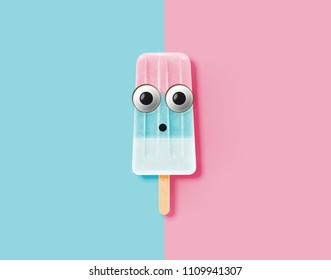 Funny emoticon on realistic icecream illustration, vector illustration