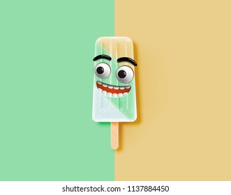 Funny emoticon on realistic icecream illustration, vector illustration
