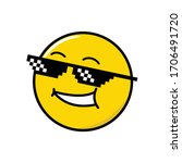 Funny emoticon. Pixel black sunglasses for gangster and thug, bad guy. Internet meme. Vector flat on a white background. 