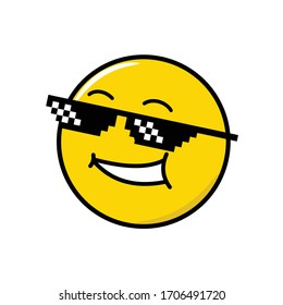 Funny Emoticon. Pixel Black Sunglasses For Gangster And Thug, Bad Guy. Internet Meme. Vector Flat On A White Background. 