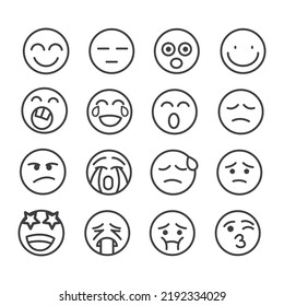 Funny emoticons faces icon set isolated. Modern outline on white background