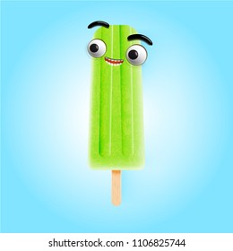 Funny emoticons on realistic icecream illustration, vector illustration