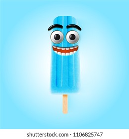 Funny emoticons on realistic icecream illustration, vector illustration