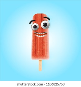 Funny emoticons on realistic icecream illustration, vector illustration