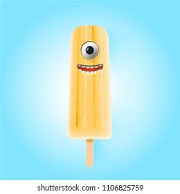 Funny emoticons on realistic icecream illustration, vector illustration