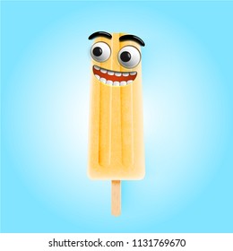 Funny emoticons on realistic icecream illustration, vector illustration