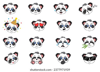 Funny emoticons panda on white background