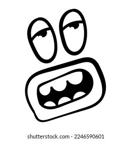 Funny emotion. Cartoon face expression. Line art. Vector hand-drawn illustration isolated on white background.