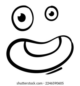 Funny emotion. Cartoon face expression. Line art. Vector hand-drawn illustration isolated on white background.