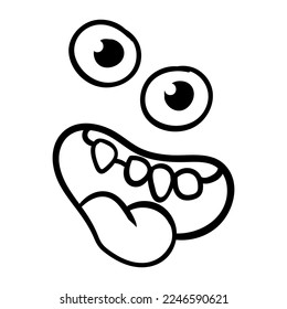 Funny emotion. Cartoon face expression. Line art. Vector hand-drawn illustration isolated on white background.