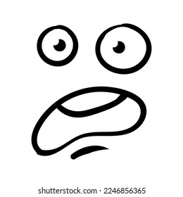 Funny emotion. Cartoon face expression. Line art. Vector hand-drawn illustration isolated on white background.