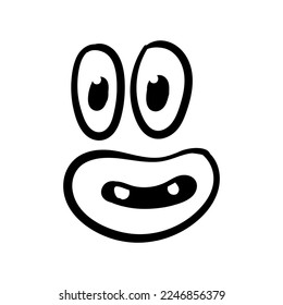 Funny emotion. Cartoon face expression. Line art. Vector hand-drawn illustration isolated on white background.