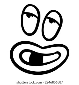 Funny emotion. Cartoon face expression. Line art. Vector hand-drawn illustration isolated on white background.