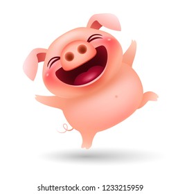 funny emotional cartoon little piglet. year of the pig. Vector illustration