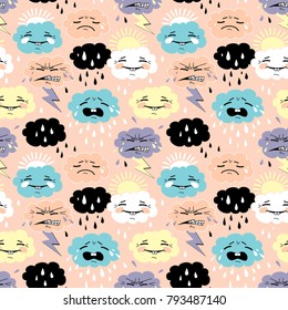 funny emotional clouds pattern, design for kids