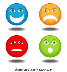 Funny emotional face icons in different colors