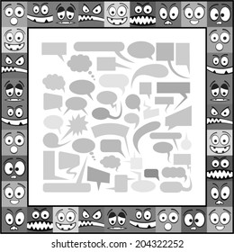 Funny emotions and set of speech bubbles.