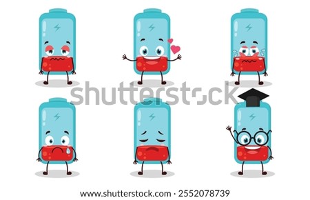 funny empty battery cartoon character with different pose activity design illustration