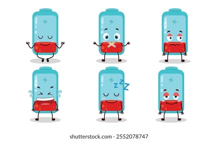 funny empty battery cartoon with various expressions design illustration