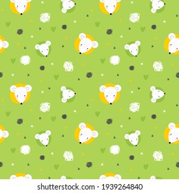 Funny endless hand drawn background with cute mice, scribble and hearts. Cool vector illustration for kids, babies, fashion, texture, ornament.