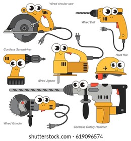 Funny Engine Tools elements set, collection of coloring book template, the group of outline digital elements vector illustration, kid game page.