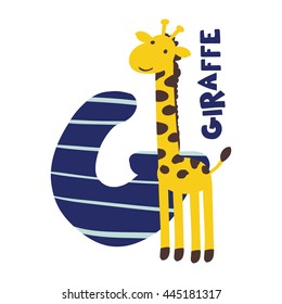 Funny English Alphabet Letter G Giraffe Vector Illustration