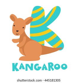 Funny English Alphabet Letter K Kangaroo Vector Illustration