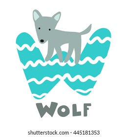 Funny English Alphabet Letter W Wolf Vector Illustration