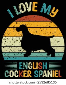 Funny English Cocker Spaniel Vintage Retro Sunset Silhouette Gifts Dog Lover Dog Owner Essential T-Shirt