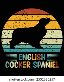 Funny English Cocker Spaniel Vintage Retro Sunset Silhouette Gifts Dog Lover Dog Owner Essential T-Shirt