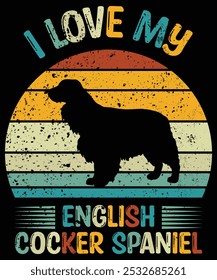 Funny English Cocker Spaniel Vintage Retro Sunset Silhouette Gifts Dog Lover Dog Owner Essential T-Shirt