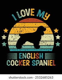 Funny English Cocker Spaniel Vintage Retro Sunset Silhouette Gifts Dog Lover Dog Owner Essential T-Shirt