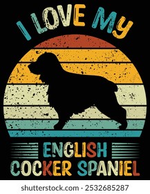 Funny English Cocker Spaniel Vintage Retro Sunset Silhouette Gifts Dog Lover Dog Owner Essential T-Shirt