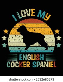 Funny English Cocker Spaniel Vintage Retro Sunset Silhouette Gifts Dog Lover Dog Owner Essential T-Shirt