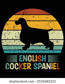 Funny English Cocker Spaniel Vintage Retro Sunset Silhouette Gifts Dog Lover Dog Owner Essential T-Shirt