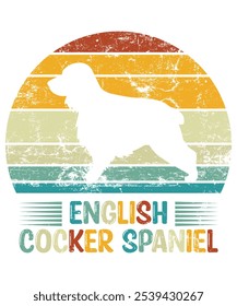 Funny English Cocker Spaniel Vintage Retro Sunset Silhouette Gifts Dog Lover Dog Owner Essential T-Shirt