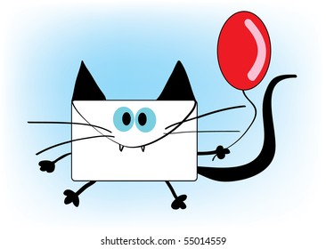 Funny envelope cat with balloon