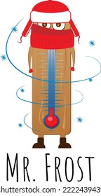 funny environment thermometer in winter. Mr. Frost.vector illustration