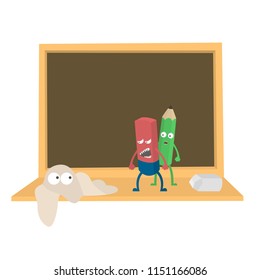 funny Eraser With Blackboard rag and chalk emotions vector illustration