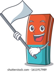 Funny eraser cartoon character style holding a standing flag